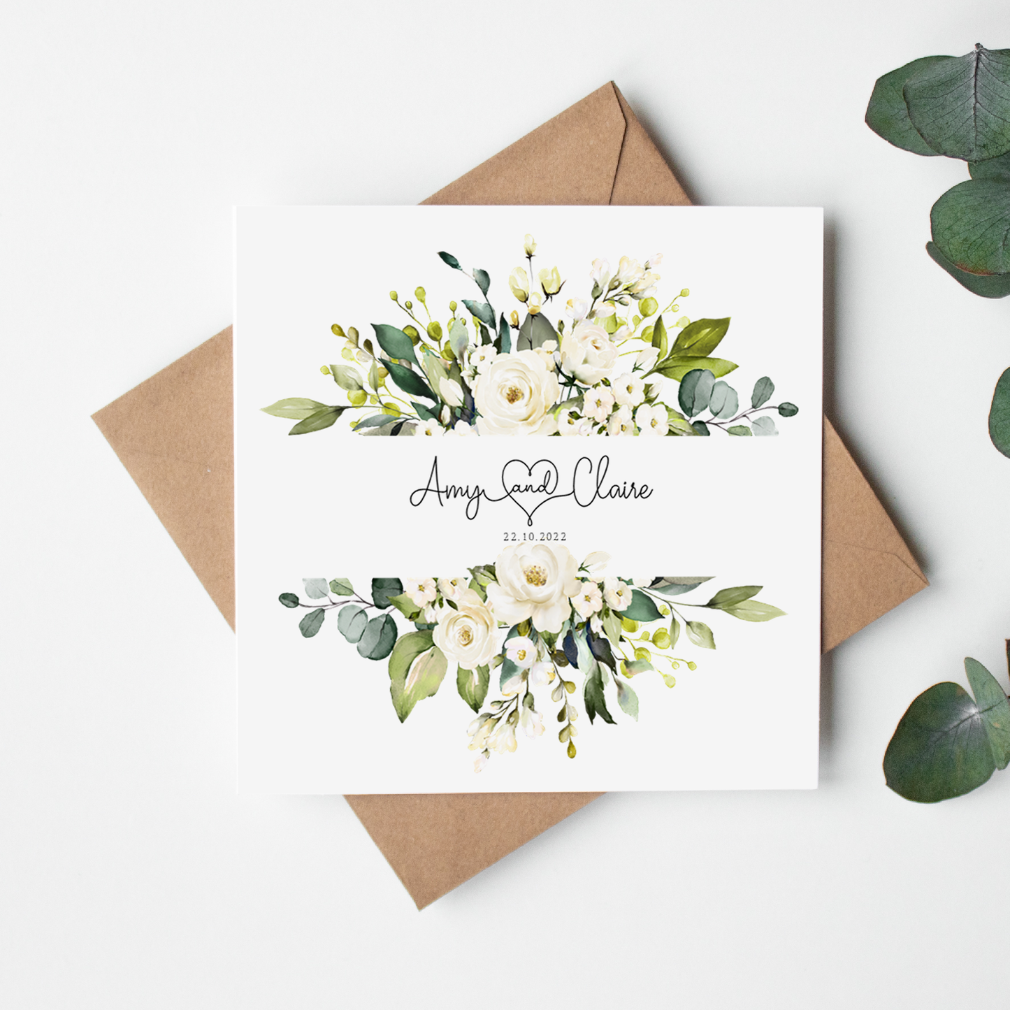 White Roses Personalised Wedding Card