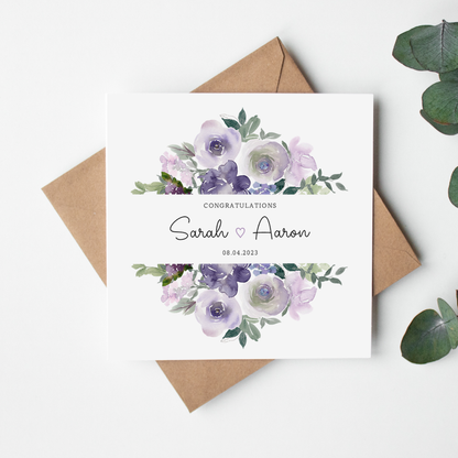 Lilac Floral Personalised Wedding Card