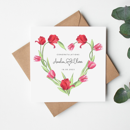 Tulips Heart Personalised Wedding Card