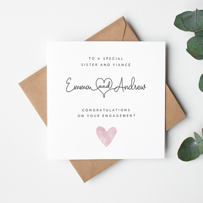 Simple Heart Engagement Card for Sister and Fiance/Fiancee