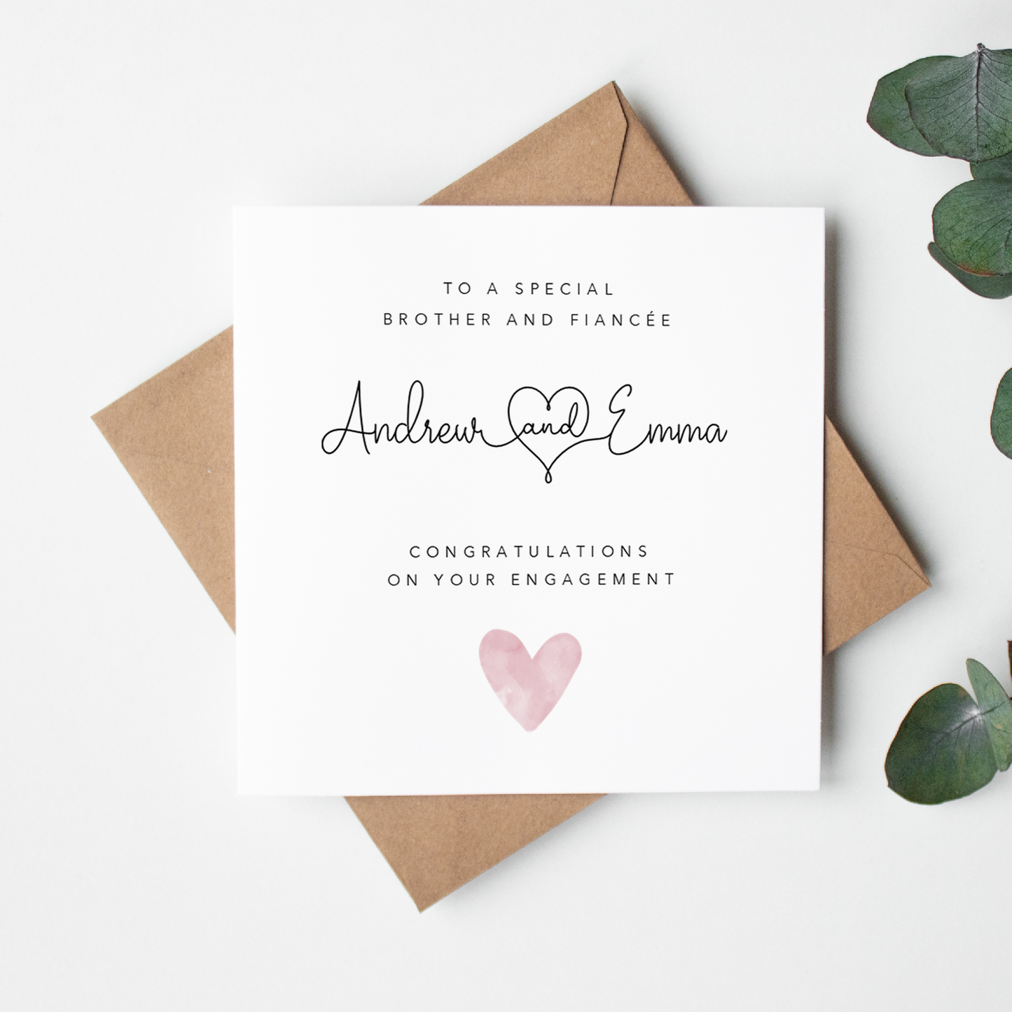Simple Heart Engagement Card for Brother and Fiancee/Fiance