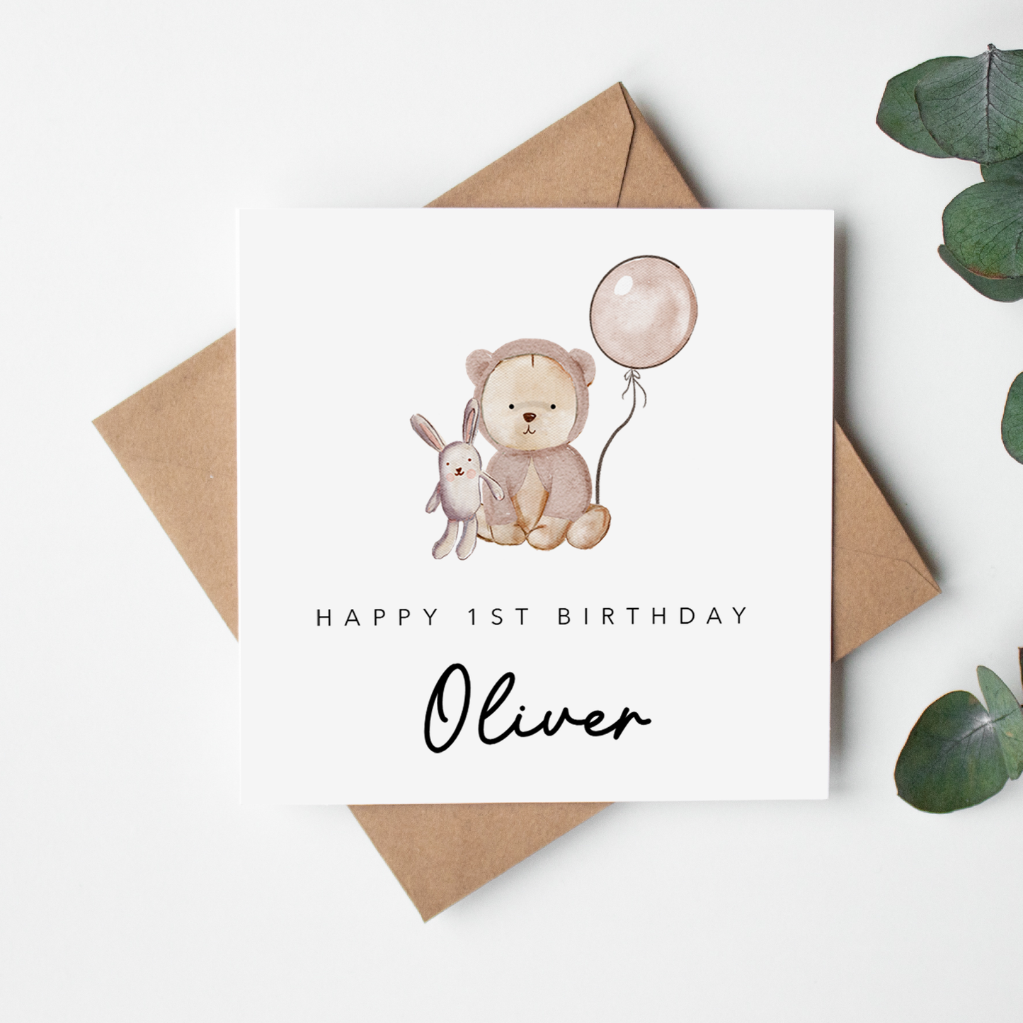 Natural Teddy Bear Personalised Birthday Card
