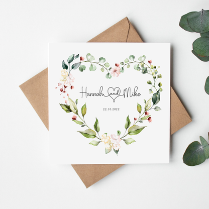 Heart Wreath Personalised Wedding Card