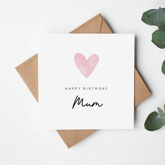 Mum Birthday Card - Simple Pink Heart