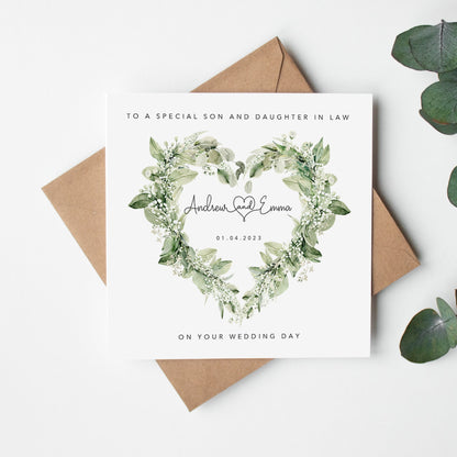 Personalised Son and Daughter in Law Wedding Card - Greenery Botanical