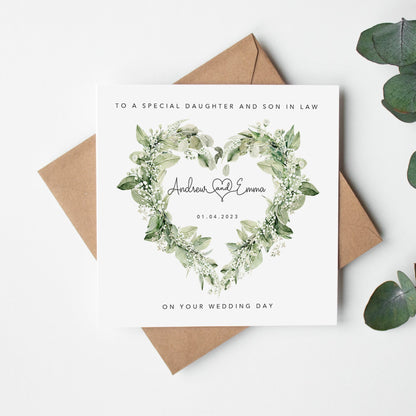 Personalised Daughter and Son in Law Wedding Card - Greenery Botanical
