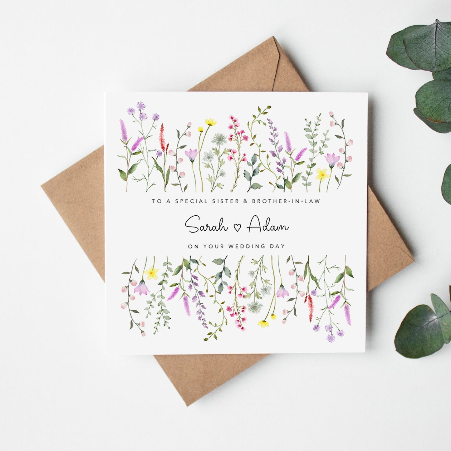 Personalised Sister and Brother in Law Wedding Card - Wild Flowers