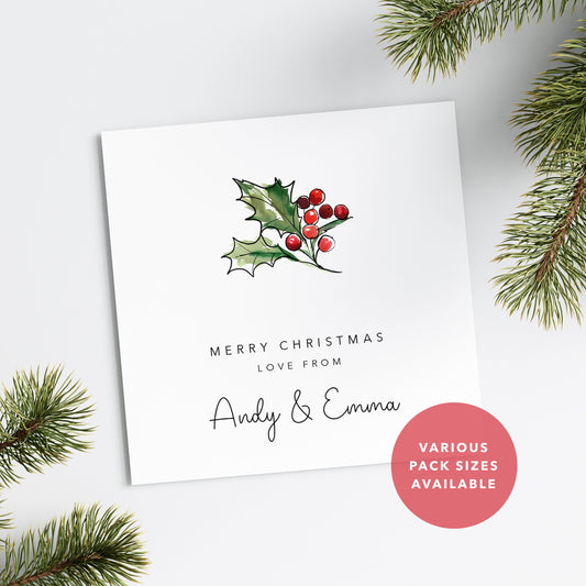 Simple Holly Design Pack of Christmas Cards