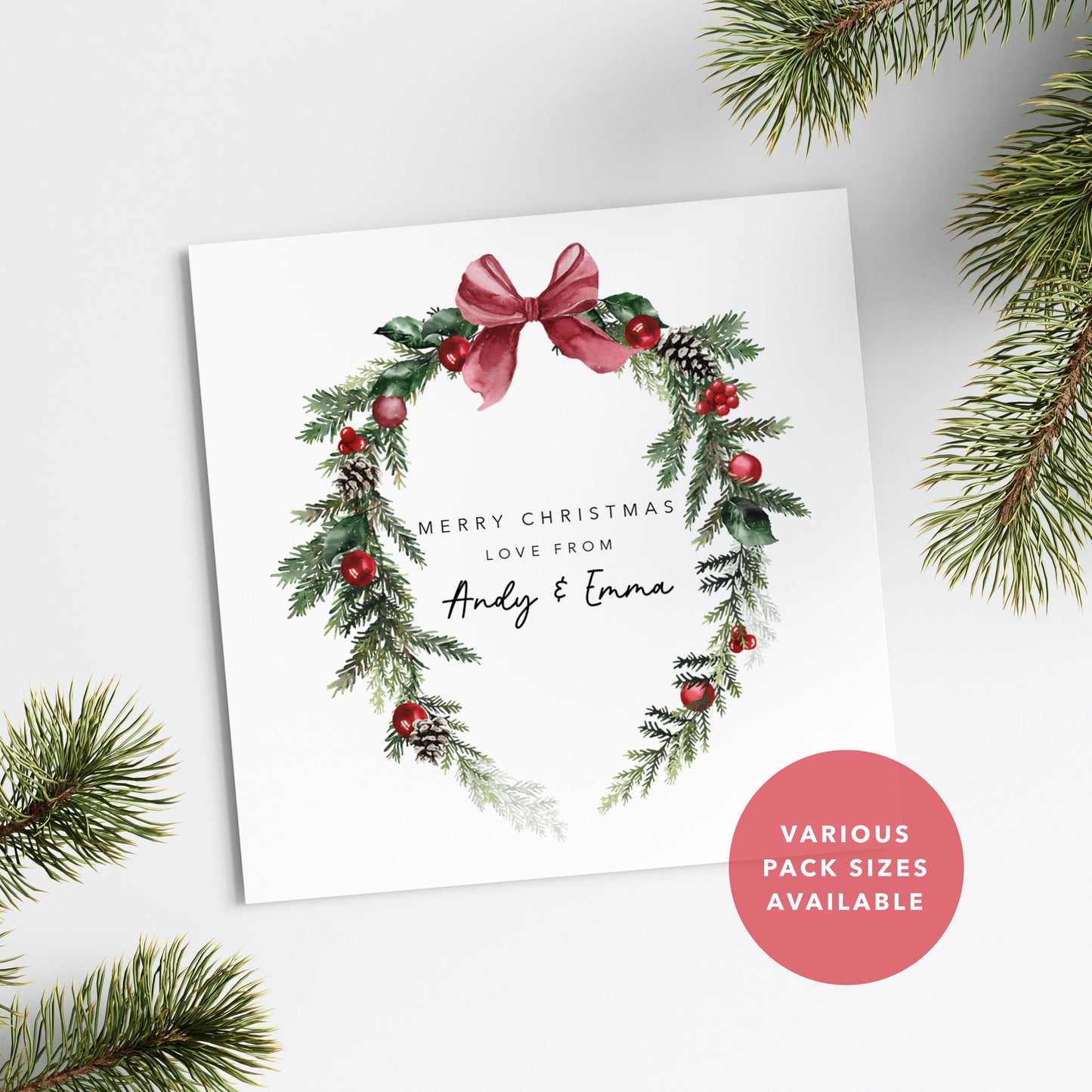 Holly Wreath Design Pack of Christmas Cards