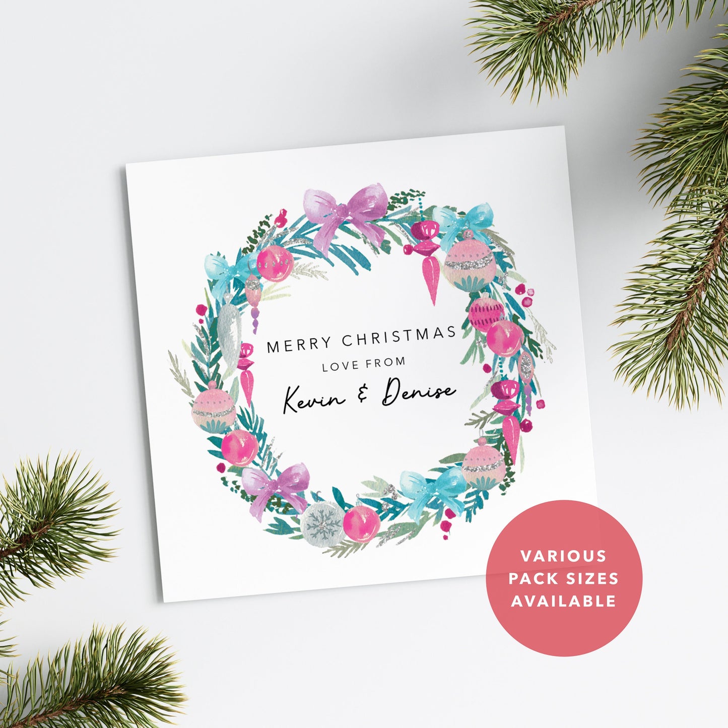 Pink Festive Christmas Wreath Pack of Christmas Cards