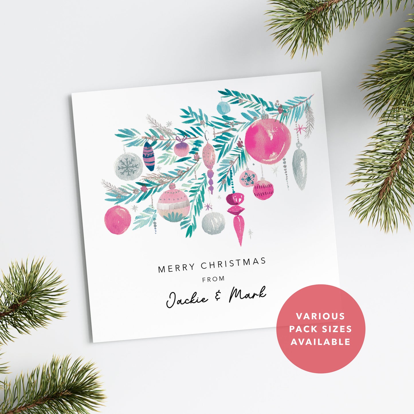 Pink Festive Christmas Branch Pack of Christmas Cards