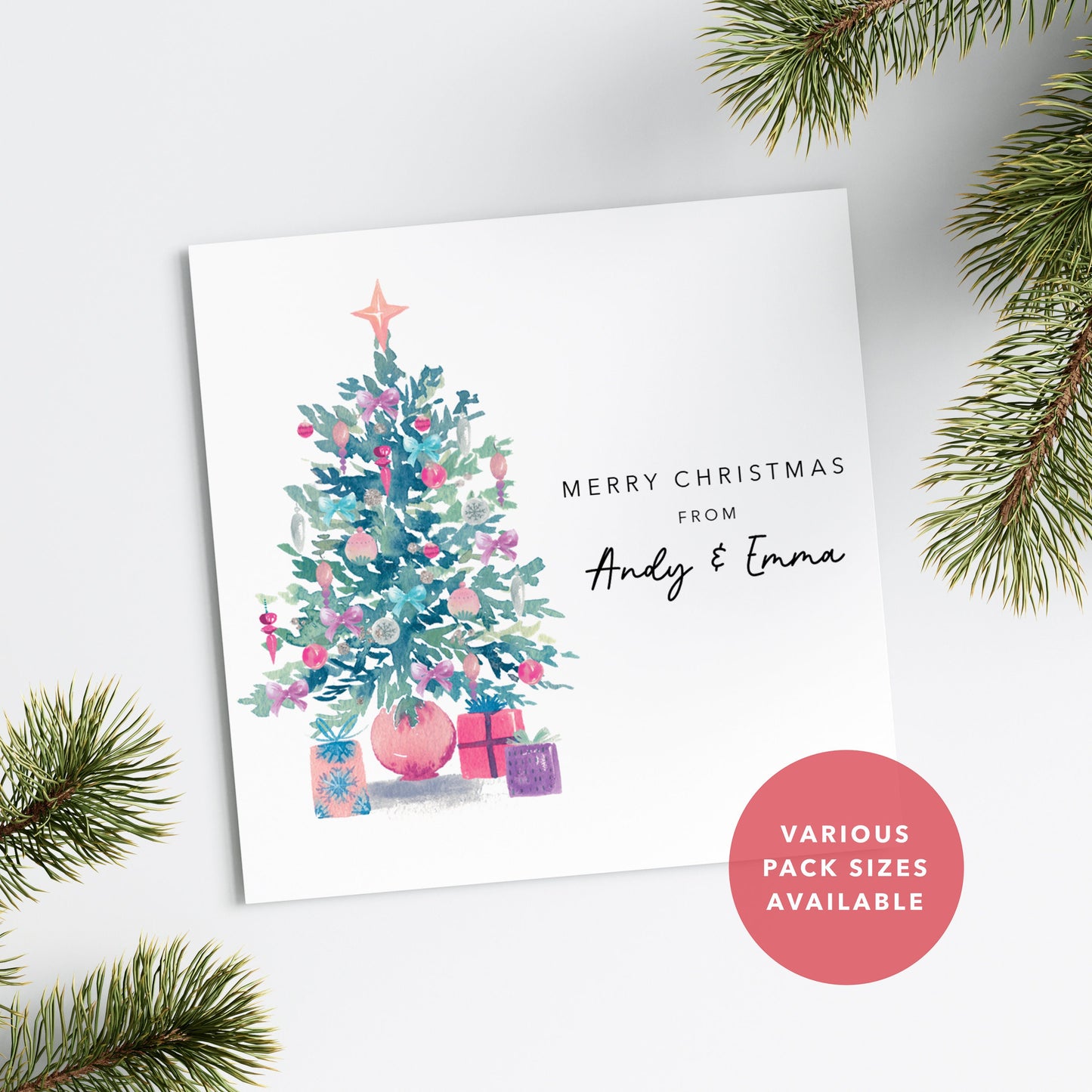 Pink Festive Christmas Tree Pack of Christmas Cards