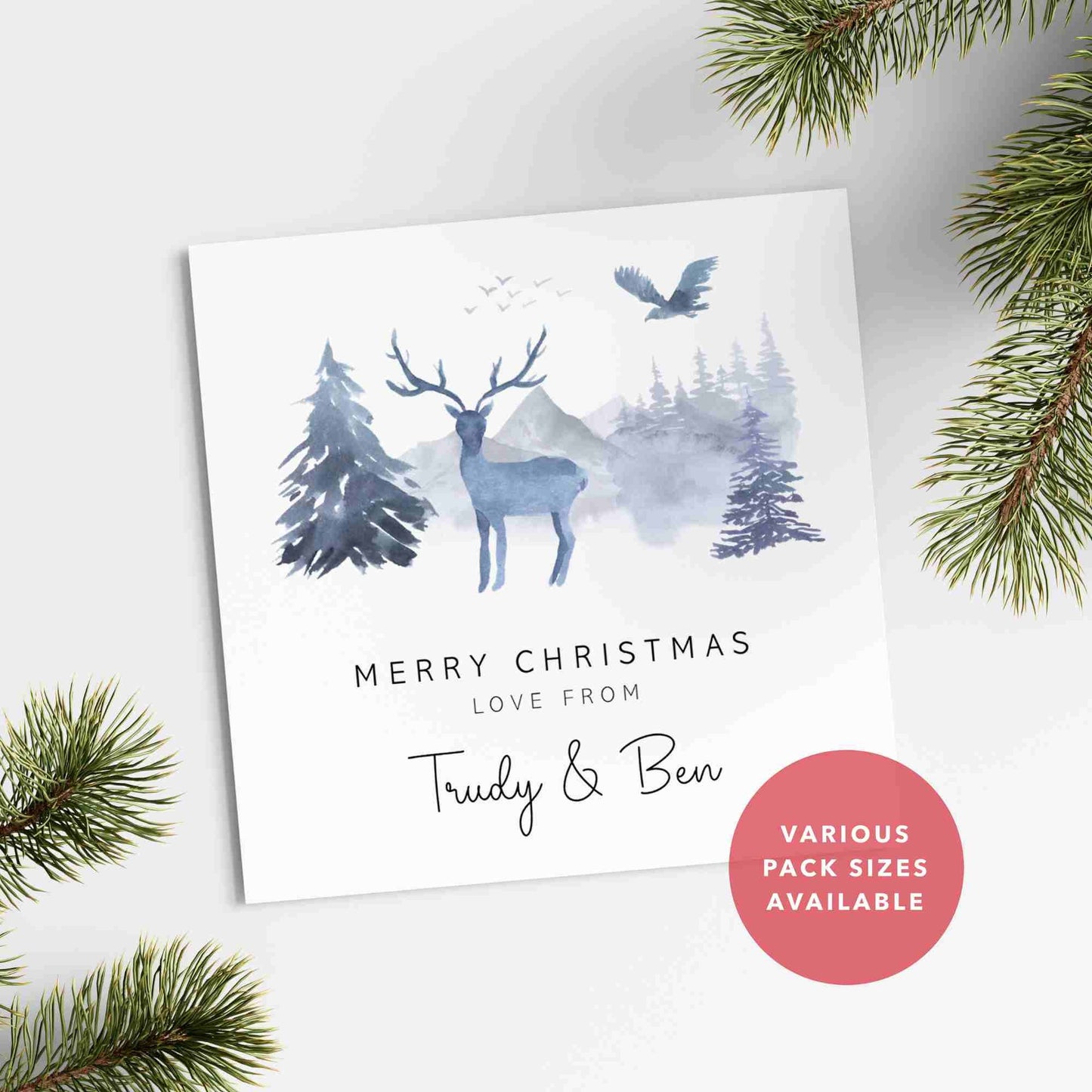 Nordic Stag Winter Forest Scene Pack of Christmas Cards